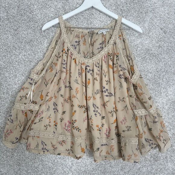 Rebecca Minkoff Tops - Rebecca Minkoff XS Floral Print Sheer Cold Shoulder Bell Sleeve Blouse Top